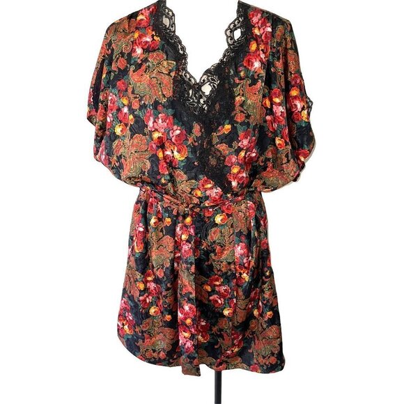 Delicates Bodysuit Matching Robe Set Womens Medium Vintage Floral Elastic Waist - Picture 2 of 16